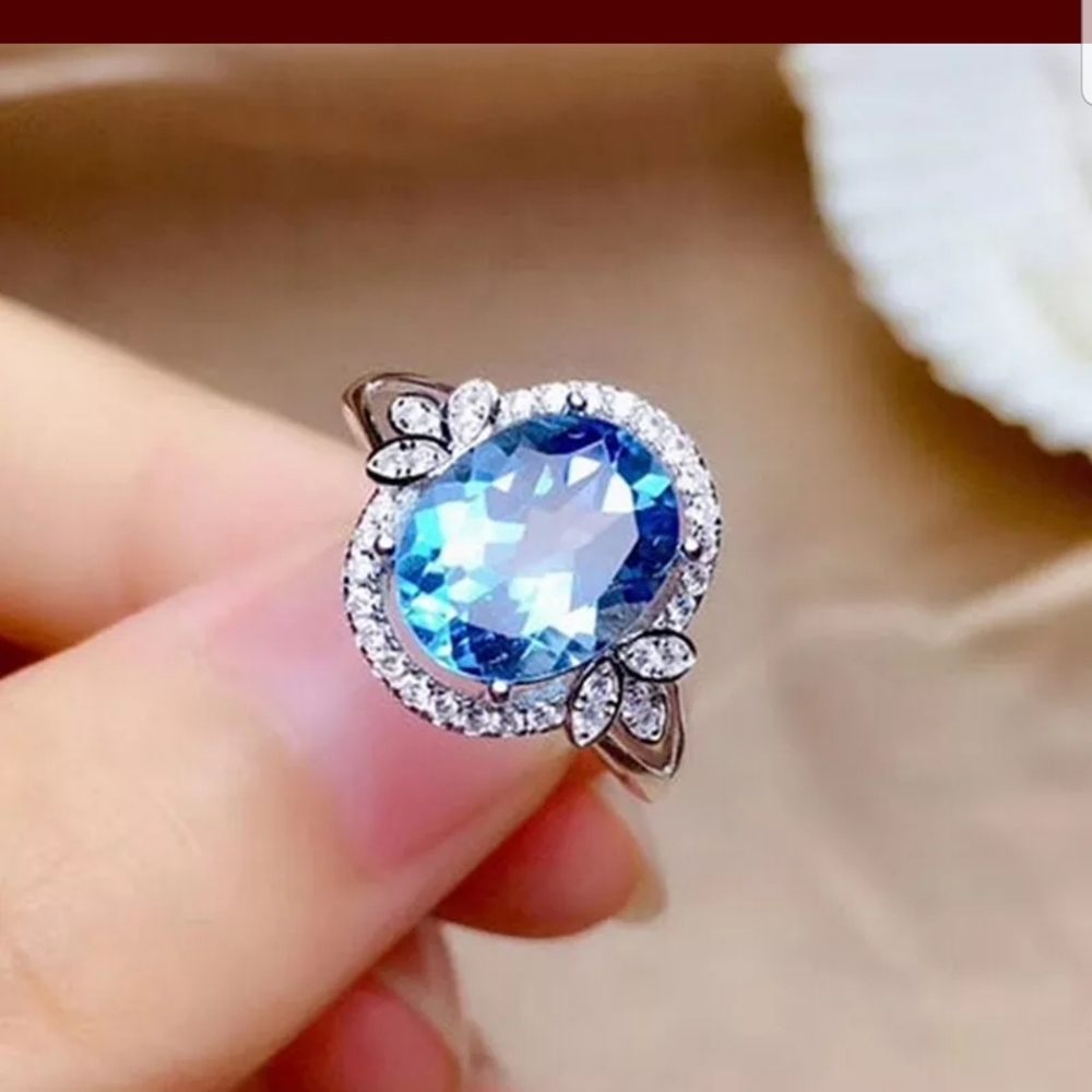 NEW 18k GOLD PLATED WOMEN BLUE AQUAMARINE RING - Picture 1 of 4